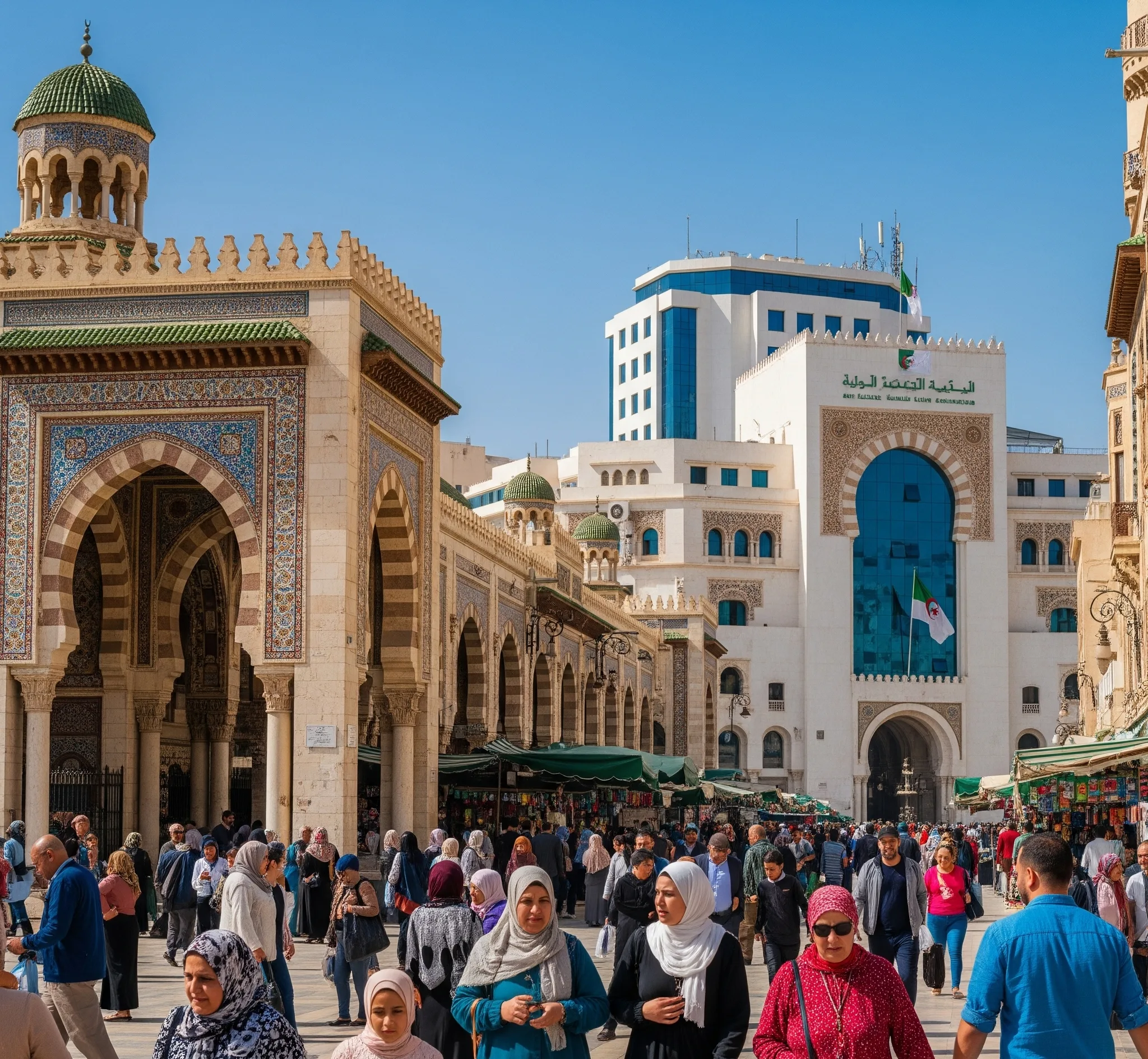 سوق جزائري مزدحم يعكس النشاط الاقتصادي وتأثير تعديلات ضريبة القيمة المضافة.
