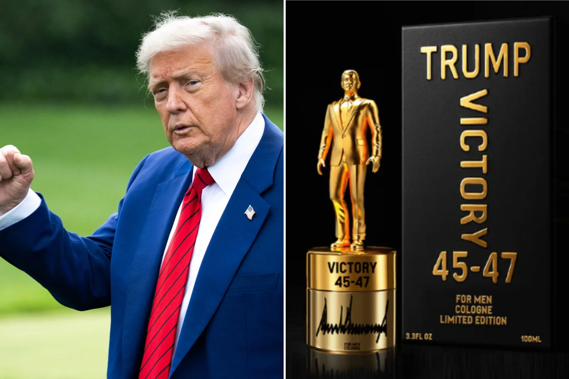 دونالد ترمب وعطر "Victory 45-47" الرجالي الذهبي