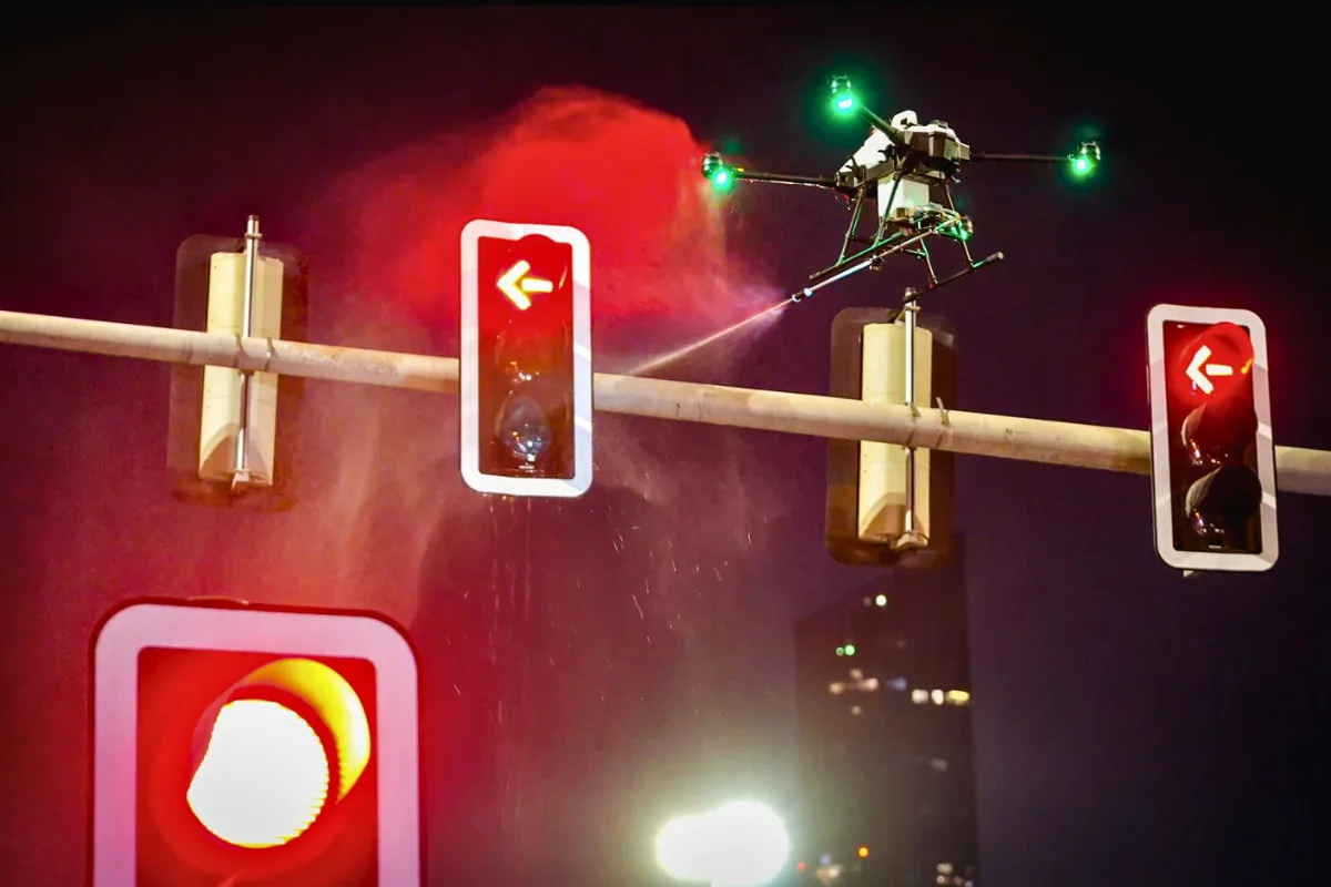 "طرق دبي "تبدأ التشغيل التجريبي لتنظيف الإشارات الضوئية باستخدام الدرون