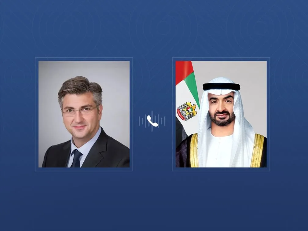 رئيس دولة الإمارات يتلقى اتصالاً هاتفياً من رئيس وزراء كرواتيا بحثا خلاله التطورات الإقليمية والاعتداءات الإيرانية التي تستهدف الإمارات وعدداً من دول المنطقة